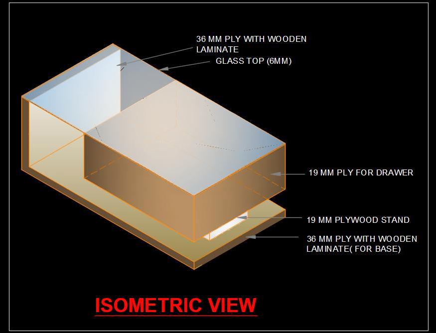 Center Table Isometric CAD Design